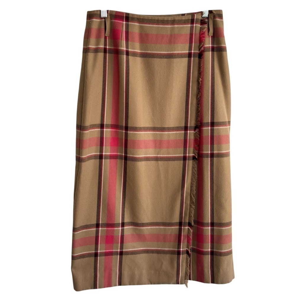 Vintage Evan-Picone Maxi Skirt Womens Size 6 Plaid Faux Wrap Fringe Fully Line